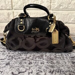 COACH (#12947) “Op Art Madison Sabrina” Black Fabric/ Black Leather Satchel